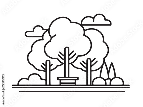City Park icon 2D vector line art in a clean minimalist green space style