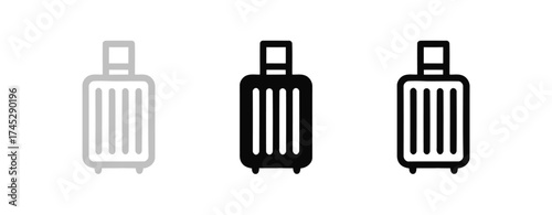 Set of Three Suitcase Icons in Black and Gray Color on White Background