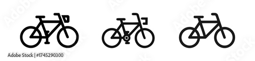 Simple bicycle icons in a row with varying designs on a plain white backdrop