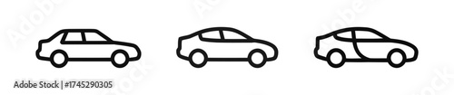 Simple Automobile Silhouette Icons Set in Black on White Background