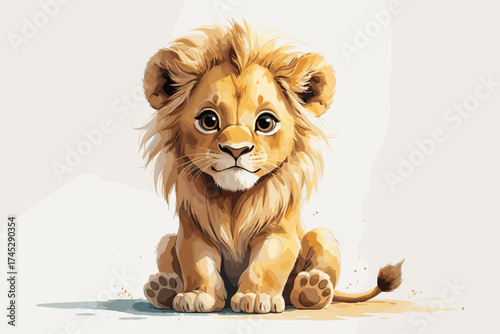 Adorable baby lion cub sitting