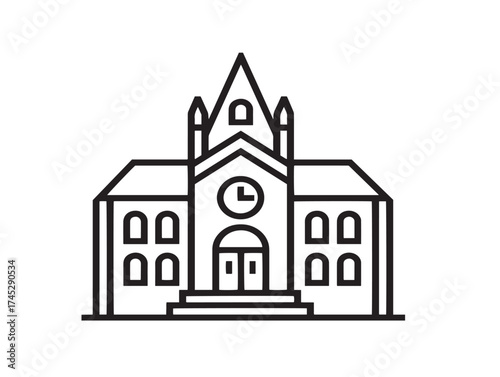 College icon 2D vector line art in a clean minimalist campus life design