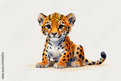 Adorable baby jaguar vibrant orange spotted