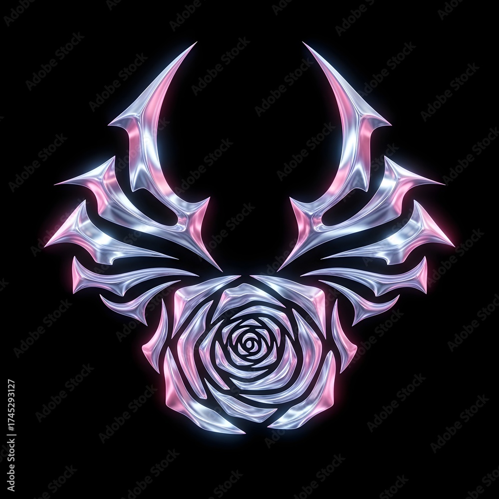 Fototapeta premium Tribal wings with rose and iridescent metallic texture