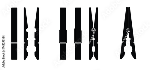Cartoon clothespin or clothespeg. For clothesline on a sunny day or pegs hang on a washing line. Wooden clothes pin or clothes peg. Clothespins icon. Empty wooden clothes pegs. laundry fastener tool.
