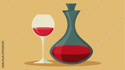 A decanter filled with red wine accompanied by a wine glass capturing the elegance of a fine beverage.