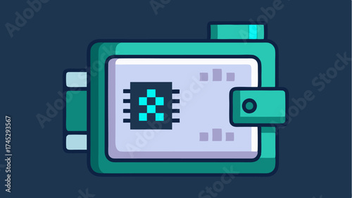 A closeup of a hardware wallet with a glowing screen displaying QR codes indicating secure offline storage of digital assets.