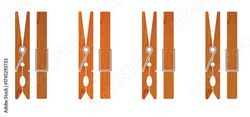 Wooden clothespin or clothespeg. For clothesline on a sunny day or pegs hang on a washing line. Wood clothes pin or clothes peg. Clothespins icon. Empty wooden clothes pegs. laundry fastener tool.