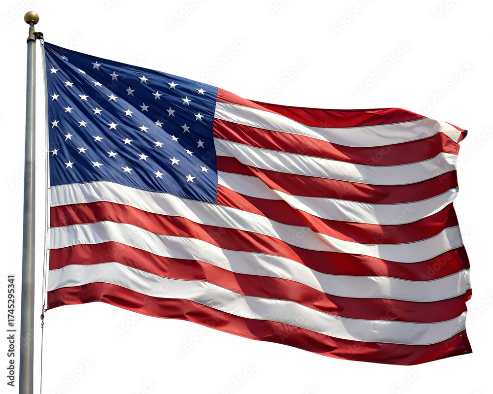Obraz premium 3d icon of american flag waving on a flagpole isolated on transparent background