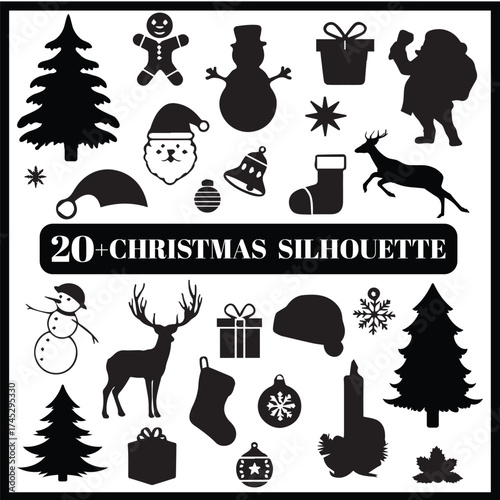 christmas items silhouette set box icon christmas illustration silhouette christmas