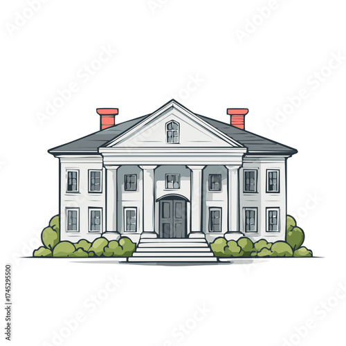 Elegant classical mansion house vector illustration with prominent columns and inviting steps