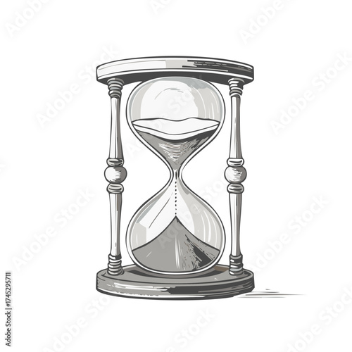 Vintage hourglass with sand flowing, illustration of a classic time measuring device