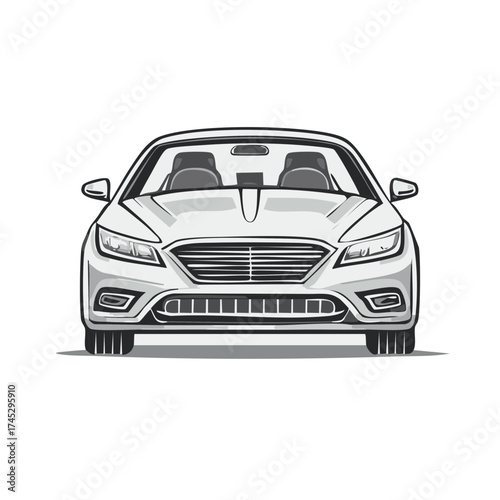 Modern white car front view illustration sleek contemporary automobile graphic design