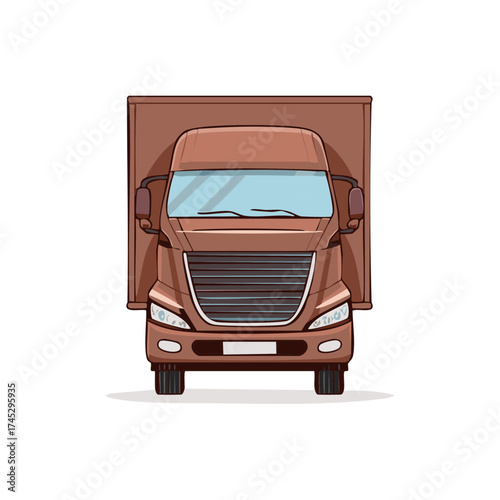 Modern brown delivery box truck front view illustration for logistics and shipping services