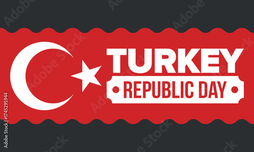 Turkey Republic Day. National happy holiday, celebrated annual in October 29. Turkish flag. Patriotic elements. Poster, card, banner and background. Vector illustration