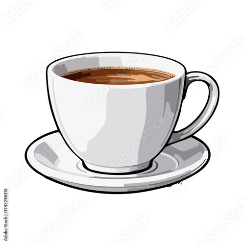 Sketch Illustration of Cup of Coffee and Saucer Still Life Beverage