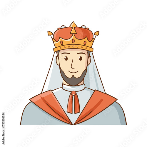 Cartoon King Character Wearing Royal Crown and Gown, Illustration of Medieval Royalty, Monarch, Emperor