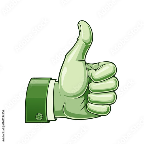 Stylized green hand showing thumbs up for positive feedback and agreement