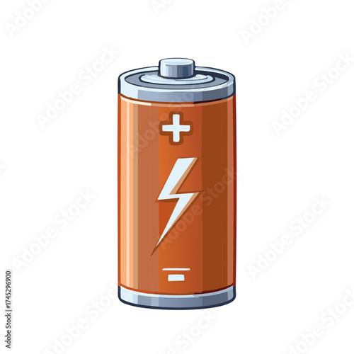 Vibrant orange battery illustration with lightning bolt symbol depicting electric power and energy source