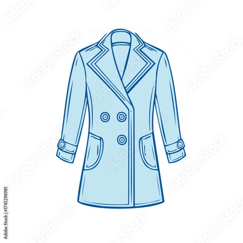 Elegant Double Breasted Coat with Pockets Fashion Outfit Design Sketch