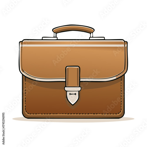Brown briefcase illustration, office supplies and business concept.