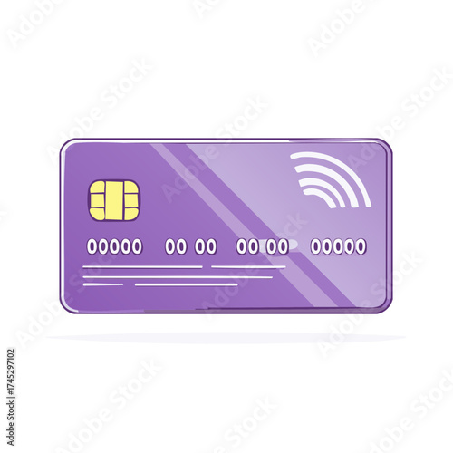 Purple payment card with EMV chip and contactless symbol for modern financial transactions