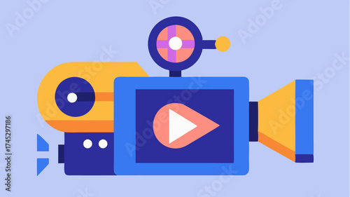 A camera with a play button overlay depicting video streaming and content creation.
