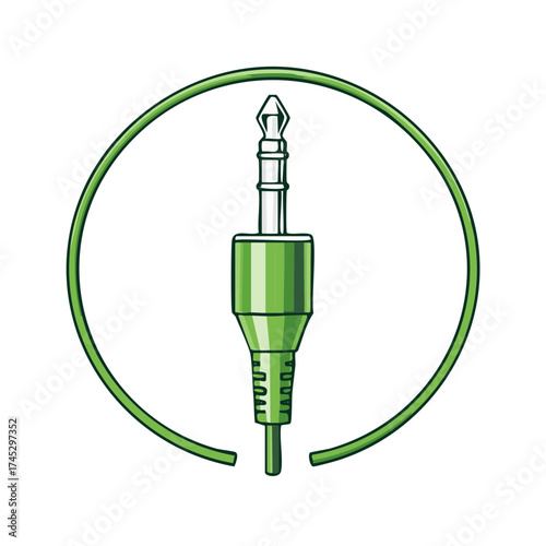Green audio jack plug connector in a circular frame illustration