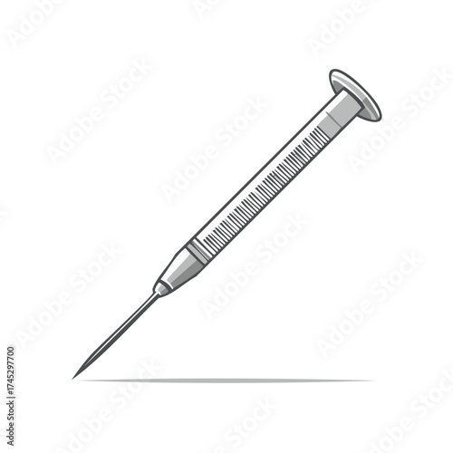 Medical syringe with hypodermic needle black and white vector icon