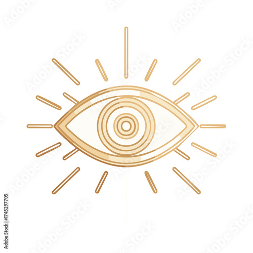 Golden Third Eye Symbol Illustration with Rays Mystical and Spiritual Art