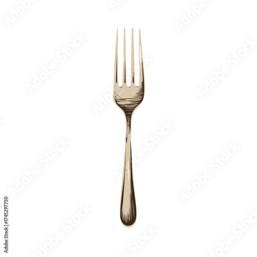Elegant vintage fork illustration, isolated and ready for food service and culinary concepts.