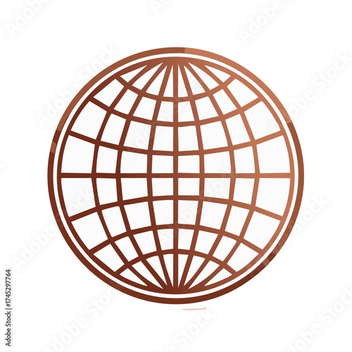 Metallic gradient wireframe globe icon representing worldwide network and digital communication