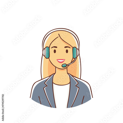 Smiling blonde woman wearing a headset illustration providing customer support and professional assistance