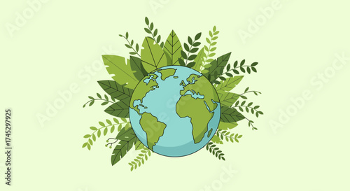Earth Surrounded By Verdant Foliage Symbolizing Environmental Awareness