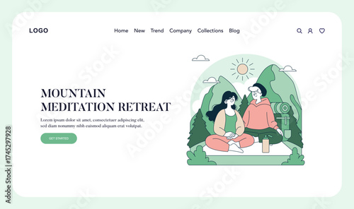 Mountain Meditation Retreat Vector Illustration