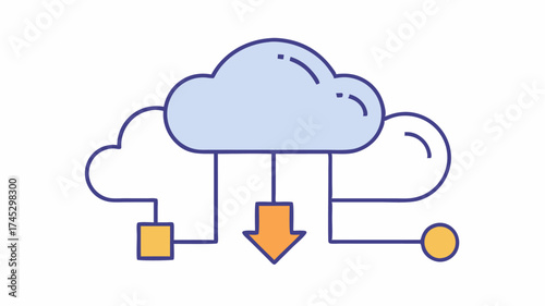 A cloud with arrows pointing in and out symbolizing file sharing and collaborative tools used during webinars and conferences.