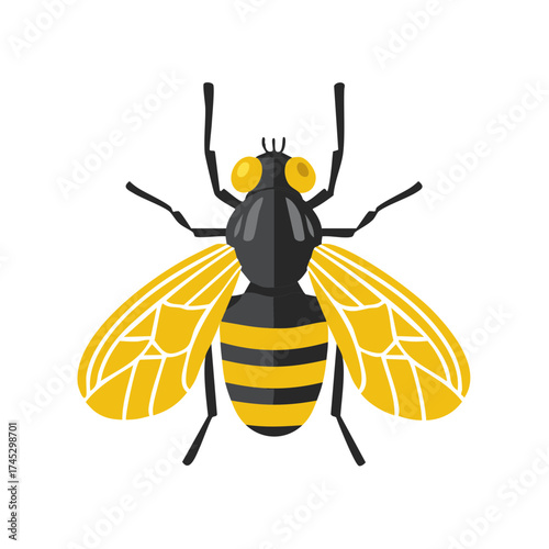 Yellow and black striped bee insect graphic illustration with flat design style