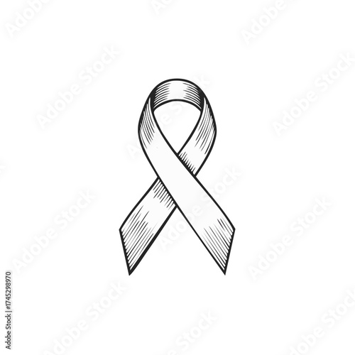 Hand drawn awareness ribbon symbol sketch for cause support and solidarity vector illustration