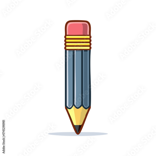 Cartoon illustration of a classic gray wooden pencil with pink eraser and sharpened tip