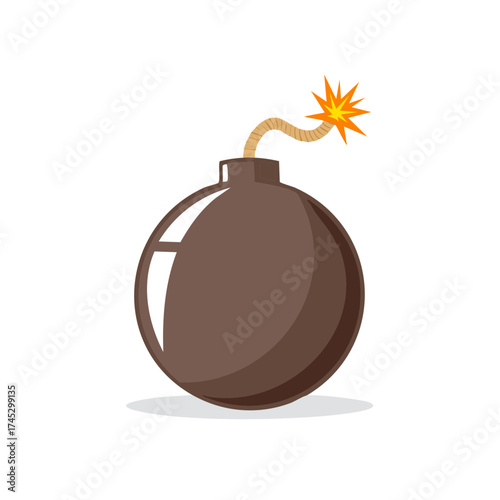 Cartoon Bomb with Lit Fuse Illustration on White Background Explosive Threat Danger Round