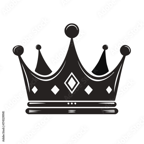 Monochrome vector illustration of a royal crown icon. A black and white symbol of power, luxury, and nobility.