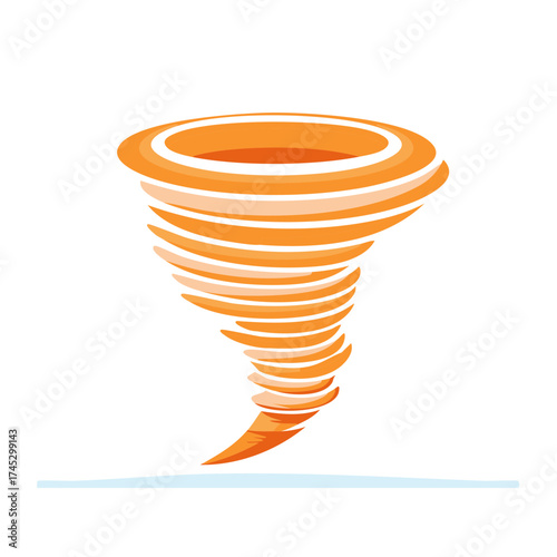 Illustrated orange tornado graphic with a light blue ground line concept art