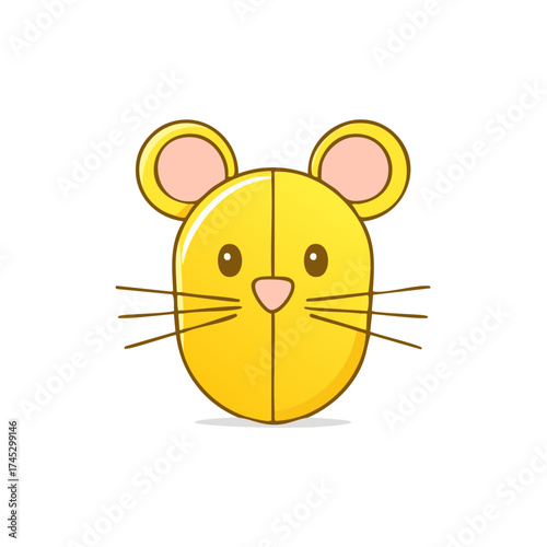 Cartoon illustration of a cute yellow mouse with whiskers