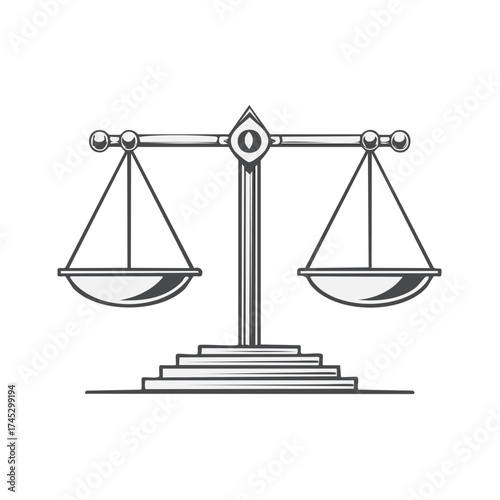 Balance Scale Illustration, Law Court Symbol, Justice Equality Equilibrium, Traditional Icon