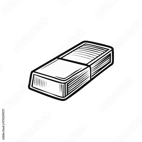 Stylized black and white illustration of a rectangular eraser with a detailed border.