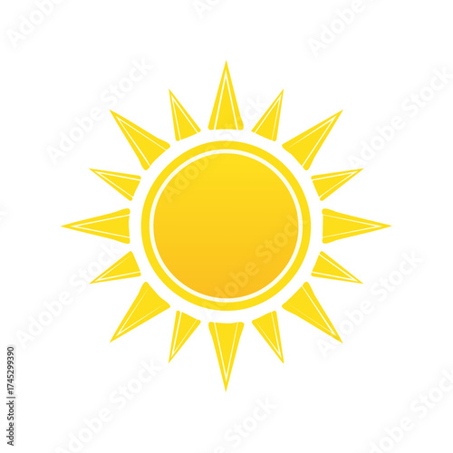 Stylized Sun with Radiant Rays on White Sunshine and Sunlight for Summer or Weather Designs