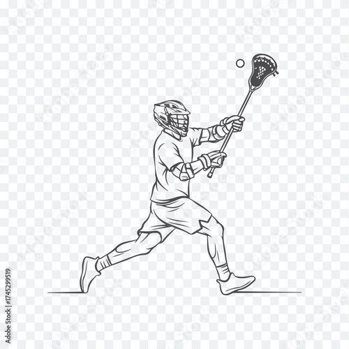 Dynamic illustration of a lacrosse player mid-action, poised to catch the ball with their stick, wearing full gear.