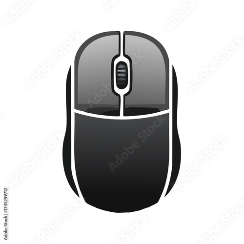 Top View of a Modern Ergonomic Computer Mouse with Scroll Wheel and Buttons