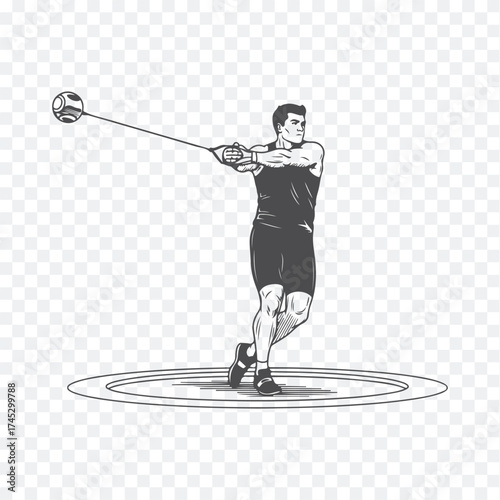 Dynamic illustration of an athlete mid-hammer throw, showcasing technique and motion against a clean background for clarity.