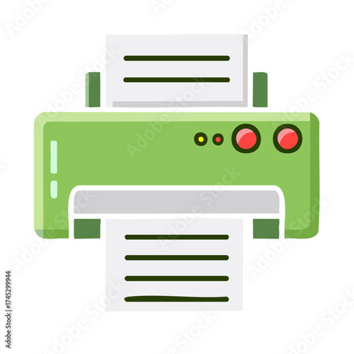 Stylized illustration of printer producing documents in a flat modern design